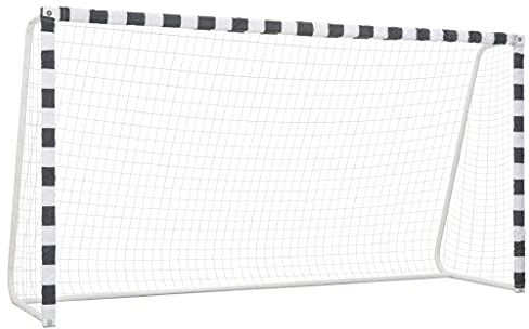 QUAHEAS Fotbollsmål 300 x 160 x 90 cm metall svart och vitt med väderbeständigt PE-nät, stabilt plugin-system, fotbollsmål för utomhusbruk för trädgård, fritid, träning, barn och vuxna