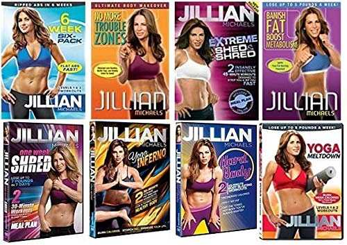Jillian Michaels Fitness 8-Pack Collection: 6 Week Six Pack/One Week Shred/Yoga Inferno/Yoga Meltdown/Banish Fat Boost Metabolism/No More Trouble Zones/Extreme Shed & Shred/Hard Body