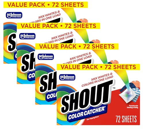 Shout Color Catcher Sheets for Laundry, Allow Mixed Washes, Prevents Color Runs and Maintains Original Clothing, 72 Count - Pack of 4 (288 Total Sheets)