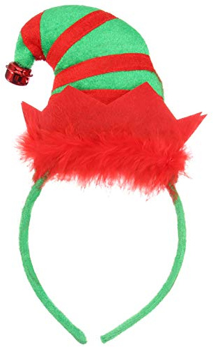 Christmas Headband Elf Hat Hair Hoop Cute Bell Hairband Elves Party Hats with Jingle Bells Feather for Santa Party Carnival Costume