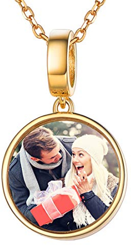 SILVERCUTE Collier Femme Photo Personnalisé en Argent 925/Vermeil, Pendentif Médaille Coeur/Ronde - Chaîne 40/45/55cm à Option