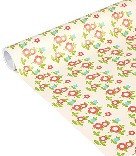 Clairefontaine 223866C - Un Rouleau De Papier Cadeau - Papier Affiche 80g - Dimensions : 5mx35cm (Spécial Petite Largeur) - Motif : Fleurs vintage - Emballage Cadeau, Idéal Pour Les Petits Emballages