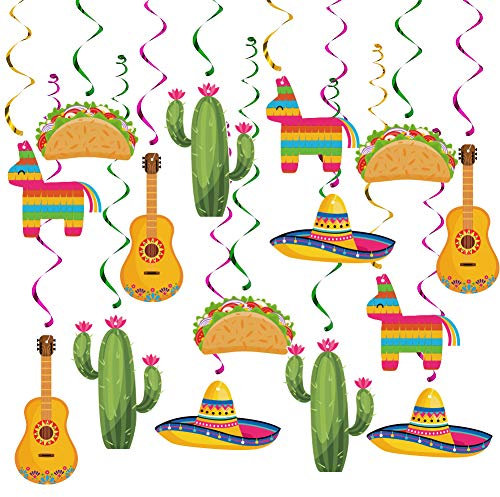Mexican Fiesta Hanging Swirl Decorations, Cinco De Mayo Party Supplies, Taco Twosday Birthday Theme, Taco Party Mexican Fiesta Ceiling Hanging Swirl Decorations Boys Girls Baby Shower