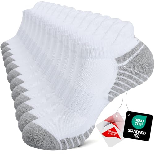 TANSTC Mens Running Socks for Men Women Anti-Blister Cushioned Cotton Low Cut Breathable (6 Pairs)