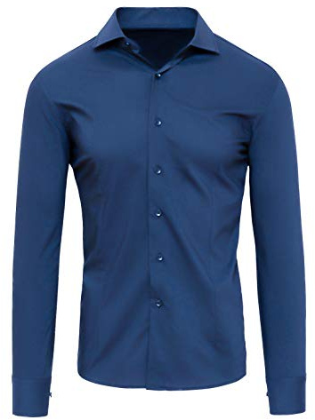Camicia Uomo Slim Fit Elegante Casual Elasticizzata Aderente Formale in Cotone Stretch Elastic