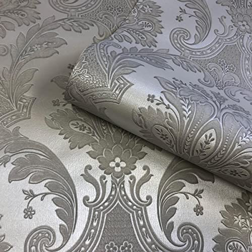 Belgravia Decor Amara Damask Gunmetal Wallpaper GB7372 - Textured Italian Vinyl