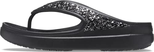 Crocs Women's Sloane Embellished Wedge Flip Flops, Black Glitter, 8