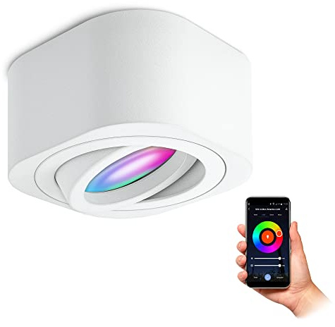 SSC-LUXon TEARA Aufbaustrahler flach weiß schwenkbar inkl. Smart RGB+ WLAN LED - Spot Deckenstrahler kompatibel mit Alexa, Siri & Google