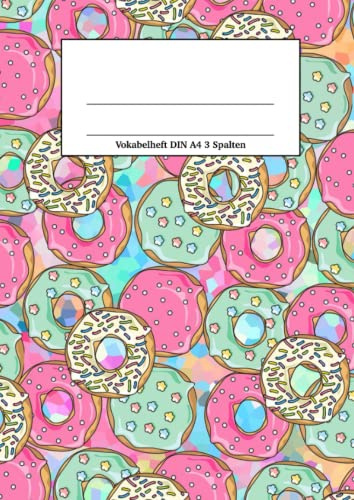 Vokabelheft DIN A4 3 Spalten: Vokabelheft Donuts, A4, pink und türkis