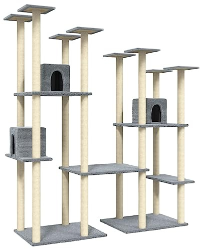 vidaXL Kratzbaum, Katzenkratzbaum mit Sisal-Kratzsäulen, Katzenbaum mit Katzenhöhle Plüsch, Kletterbaum für Katzen, Katzenmöbel, Hellgrau 174 cm