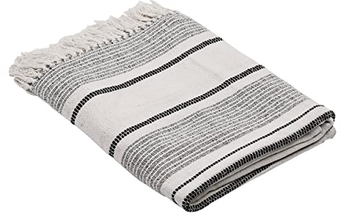 EGLO LIVING Decke Longlac, Kuscheldecke im Nature Design | Wolldecke für Couch, Sofadecke aus Baumwolle in Creme und Grau, 130x170 cm