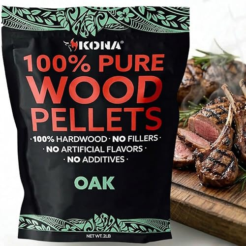 Kona 100% Oak Smoker Pellets, Intended for Ninja Woodfire Outdoor Grill, 2 lb Resealable Bag