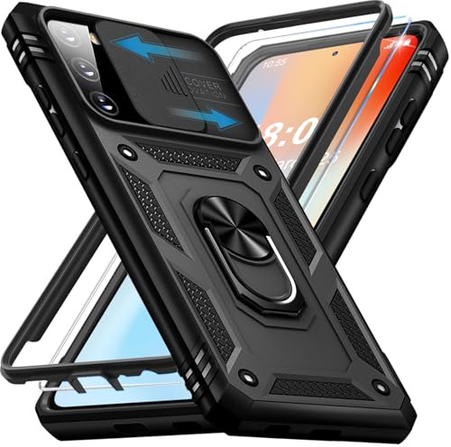 Giyer Handyhülle für Samsung Galaxy S20 FE Hülle mit Schutzfolie, Galaxy S20 FE 4G/5G Schutzhülle mit Kameraschutz 360° Drehbarer Metall Ring Ständer Stoßfest Bumper S20 FE 6.5 Case (Schwarz)