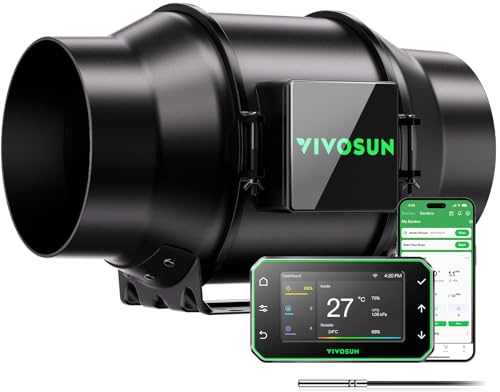 VIVOSUN AeroZesh G6 Inline Duct Fan 6 inch/150 mm Quiet Extractor Fan 660 m³/h with EC Motor and GrowHub E42A WiFi Controller for Growbox, Cooling, Booster, Grow Tents, Hydroponics