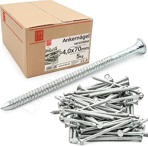 Ankernägel 4,0 x 70 mm 5kg 70mm ca. 650 Stk Flachkopf Holznägel | Bauarbeiten Baunägel Rillennagel lang Drahtstifte Nägel für Tischlerarbeiten, Dachkonstruktionen, Zimmerleute