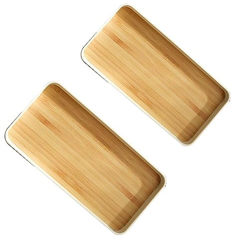 Lot de 2 plateaux de service rectangulaires en plastique pour thé, fruits, petit-déjeuner, dîner, boisson, service pour fêtes, boissons, thé, café, taille M