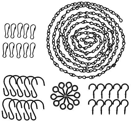 Black Hanging Chains,196 Inch Hanging Basket Chain Set,Picture Hanging Chain with 10 Hanging Clasps,10 S Hooks,10 Sheep's Eye Nails,10 Question Mark Hooks for Bird Feeders,Wind Chimes,Planters (Black)