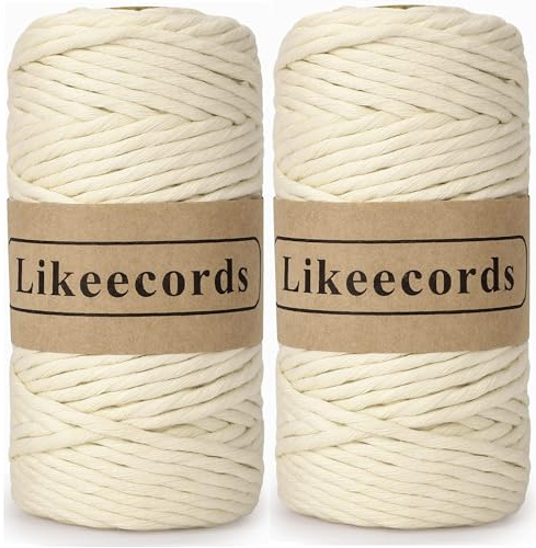 Likeecords 2 Rollen/Packung Single Twisted Makramee Garn 4mm x 80m, Makramee-Seil,Farbiges Makramee Schnur,Baumwollseil,Baumwoll-Bastelschnur zum Aufhängen, Pflanzenaufhänger, Basteln, Stricken