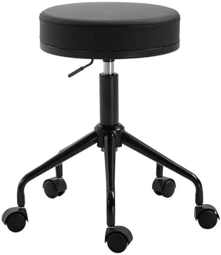 Rollhocker Hocker auf Rädern, Küchenhocker mit Rollen, Friseur-Schneidehocker mit blauem PU-Kunstledersitz, höhenverstellbar von 45–55 cm, hält 160 kg Gewicht Stand, Sweep-Sa (Stil der Neue).
