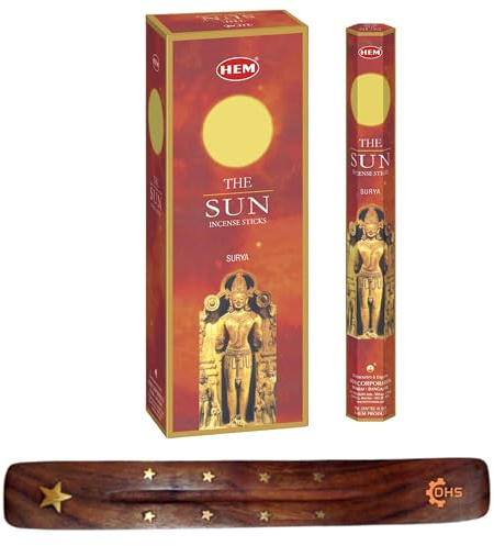 HEM Rökelsepinnar PRECIOUS SUN Full låda med 6 stycken med DHS rökelsehållare för yoga, meditation, helande, andlighet, aromaterapi, rökelsespa och avslappning..