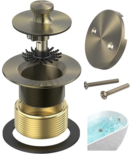 Sogmeter Antique Brass Bathtub Drain, Hair Catcher and 2-Hole Overflow Faceplate, 11.5/16 UNC, Lift and Turn Bathtub Drain Replacement, Tub Drain Stopper