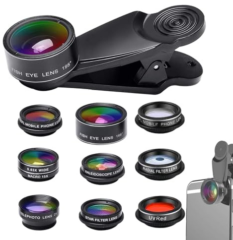 Chaies Juego de Lentes universales para teléfono móvil, 10 en 1, de de 198°, Objetivo Macro 20X/15X para la mayoría de Smartphones