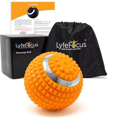LyfeFocus Massage Ball with 4 Safety Approved Vibration Settings for Pain and Muscle Tension Relief - Specialist Approved Sports Trigger Point Massage Roller Ball - with Carry Bag (Orange)