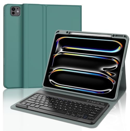 SENGBIRCH Funda con Teclado para iPad Pro 13(M4) 2024 - Teclado Español Ñ Bluetooth Inalámbrico Extraíble para iPad Pro 13 Pulgadas (M4) 2024, Verde Oscuro