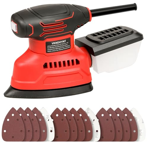 Vkndoynt Detail Sander, 12,000 OPM Mini Electric Sander with Dust Collector, 1.1Amp Power Mouse Sander with 15PCS Sanderpapers for Tight Spaces Sanding, Polishing, Removing Paint in Home Decoration