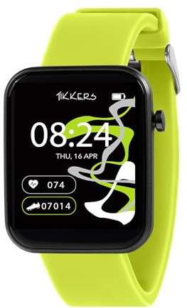 Tikkers Kids Series 13 smartklocka med fitnessmätare, väckarklocka, kamera, GPS-anslutning, pulsmätare, stegräknare, pekskärm, limegrön silikonrem
