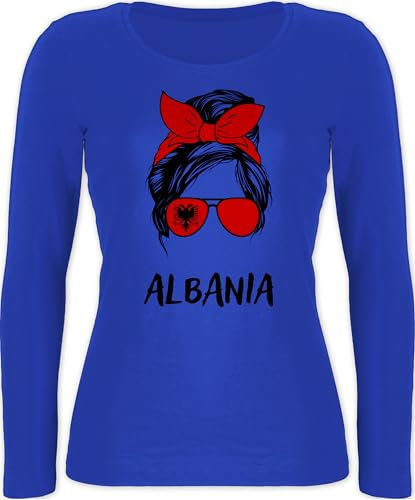 Langarmshirt Damen - Fußball EM WM - Cooles Albanien Motiv Albania Style Shqipëria - XXL - Blau - Europameisterschaft 2024 Fanartikel Fussball Albanian Langarm top fu Ball albanische Shirt