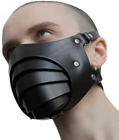 FakeFace Masque en cuir PU Homme Gothique Demi-Visage Cosplay Sexy Noir Accessoires de Déguistemnt pour Cosplay Halloween Carnaval Bal Fête