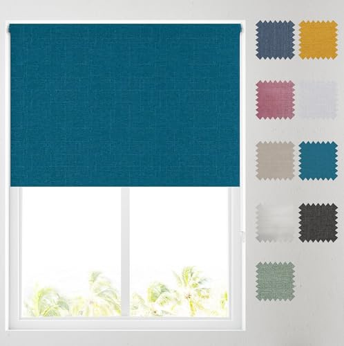 Barnes Blinds - Quebec Textured Blackout Roller Blinds for Windows, Custom Cut to Size - Durable Fittings, Easy Fit (Teal 61cm)