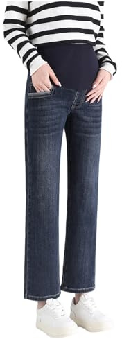 Jeans maternità a Gamba Dritta con Cintura Regolabile - Pantaloni 3/4 Stilizzati e Pratici, Ideali per Donne di Statura Piccola (Taglia Corta)