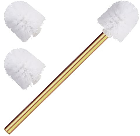 Klobürste Gold, Edelstahl Toilettenbürste mit langem Stiel (47cm) | Inklusive 3 Stück weiße Ersatzbürsten (ø 7.5 cm). Rostfreie WC Bürste & Klobürste Ersatz für Badezimmer und WC