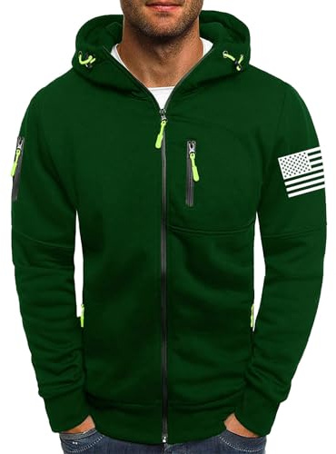 Herren Taktischer Full Zip Hoodie mit USA-Flagge Patch, Militär Pullover für Outdoor Outdoor Tactical Hoodie für Männer, Full Zip Pullover mit Flaggen-Design, Weiß Taktischer Kapuzenpullover für