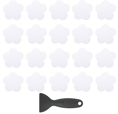 PATIKIL 20 Pcs Autocollants Anti-Dérapants pour Baignoire, Autocollants Anti-Dérapants pour Douche avec Grattoir Décorations De Bain en Forme De Fleur Treads Tubs Mignons, Blanc