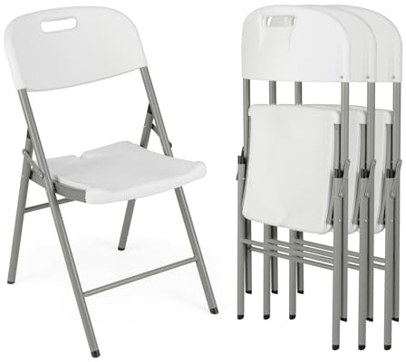 COSTWAY Lot de 4 Chaises Pliantes en HDPE, Chaise de Jardin Exterieur, Charge 160 kg, Poignée de Transport, Cadre en Métal, Chaise Empilable pour Jardin Camping Salle a Manger, 58 x 45,5 x 84 cm