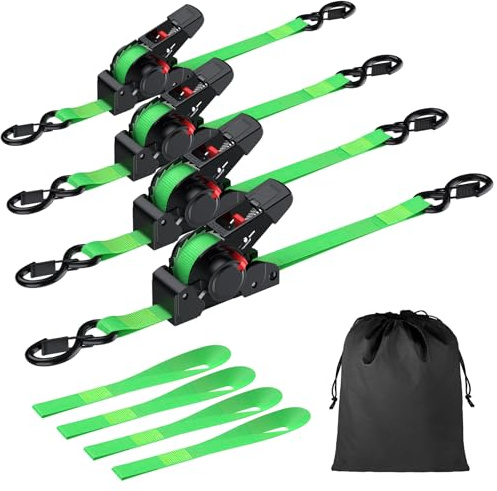 EYPINS 4X Automatik Spanngurt 3,5m 25mm mit S Haken 320kg/640kg, Verstellbare Ratschengurte, Selbstaufrollend Spanngurt mit Ratsche Spanngurtwickler mit 4x Zurrschlaufen 30cm für Pkw Anhänger Motorrad