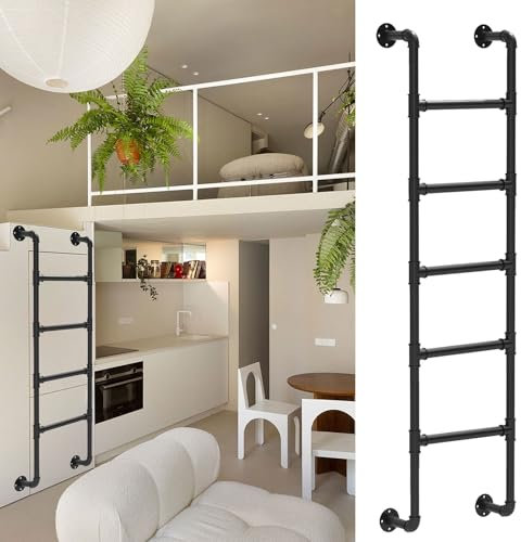 4ft 6ft 7ft 8ft 9ft Height Loft Metal Ladder for Bunk Bed, Window Well/Attic Stairs Egress Ladders for Adults Climbing Escaping, Black Metal Steps Ladder for Basement Warehouse Outside(140cm