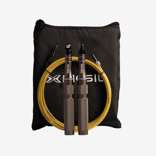 PICSIL - Rook, Nybörjarhopprep, Aluminiumhandtag, Stålkabel med PVC-beläggning, Slitstarkt och Lätt Hopprep, Dubbelhopp, Perfekt för Cross-training, Boxning, Fitness (Slate)