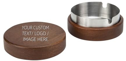 Personalized Ashtray, Add Your Photo Logo Text Stainless steel/Wood Ash Tray Custom Home Ashtray for Office Restaurants Indoor/Outdoor Tabletop Decoration Birthday Fathers Day (Silver)