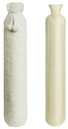 Homealexa 2 L stor lång varmvattenflaska med lock – mjuk väska för nacke och axel, 73 x 14 cm – extra lång barnflaska