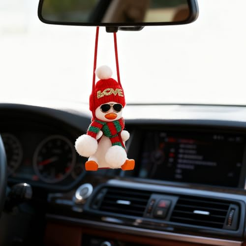 AutoZubehör zum Aufhängen, Weihnachten Ente Autoanhänger Swinging Auto-Spiegelaufhängung Car Accessories Rückspiegel Nette Innen Dekoration Hänge Ornament Spiegel Charms Zubehör Weihnachten Geschenke