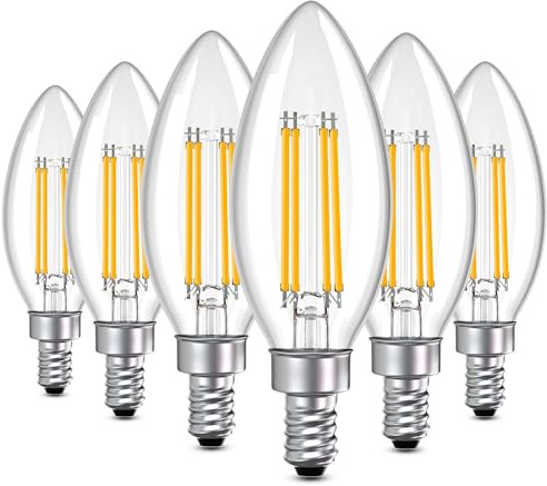 Sphoon Dimmable E12 LED Candelabra Light Bulbs 4W,40 Watt Equivalent Candle Light Bulb，2700K Warm White B11 Chandelier Light Bulbs，450Lumens，LED Clear Glass Type B Bulbs for Ceiling Fan，6 Pack