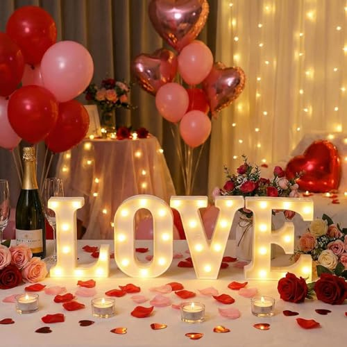 RBFGYIOP LED Buchstaben LOVE Deko, 3D Buchstaben Lampe Mit Warmweißem Licht Für Hochzeiten Heiratsantrag Geburtstag Party Deko, Geschenk Für Paare, 22 cm Leuchtbuchstaben Groß Batteriebetrieben