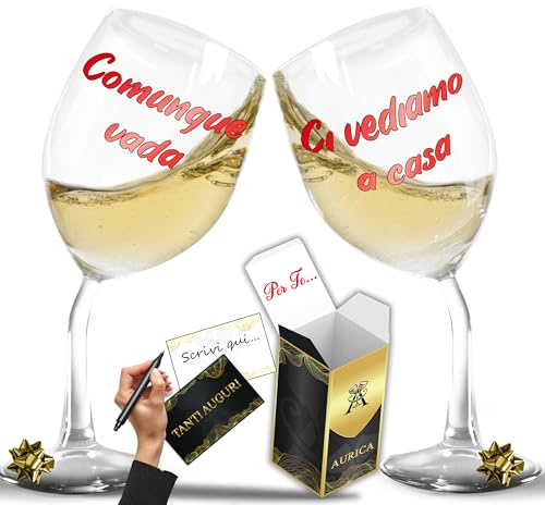 Aurìca Coppia Calici Vino Personalizzati COMUNQUE VADA – 2 Bicchieri Piegati Per Celebrare L’Amore E Brindare Insieme - Idea Regalo San Valentino E Anniversario Con Confezione Inclusa