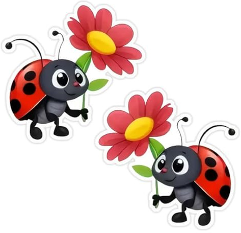 1 paire 12x11,5 cm Autocollants de voiture mignons de coccinelles de dessin animé, autocollants en vinyle durables pour pare-chocs, réfrigérateur, bagages, véhicule de course, bateau de pêche