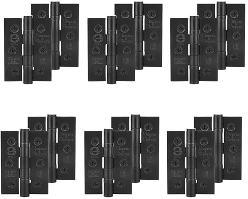 Decoranddecor 6-Pack Internal Door Hinges - 3 Inch (76mm) Matt Black Fire Rated Hinges - Heavy Duty Ball Bearing Steel Hinges for Interior Doors - Smooth Silent Operation
