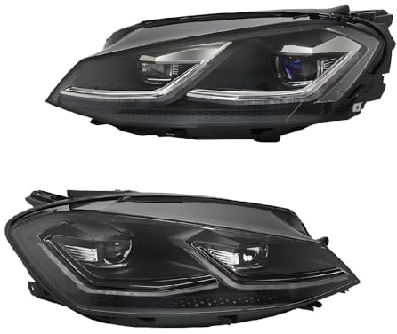 KUNFINE 2-teiliges Scheinwerfer-Kit für Golf 7 2013-2017, silberne Linie, LED Linse mit Glühbirnen, passend für Original-Halogen, DRL und Blinker